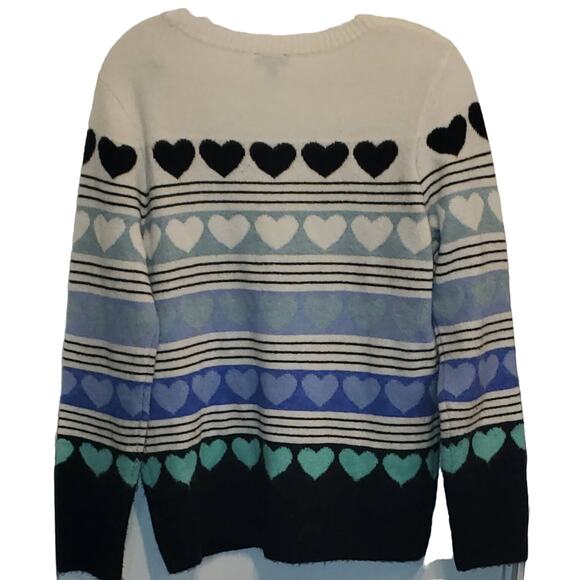 Talbots Multicolored Knit Sweater Hearts and Stripes Size Medium - Picture 5 of 6